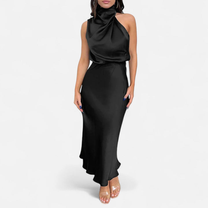 Margaux | Blouson Cowl Satin Halter Neck Maxi Dress