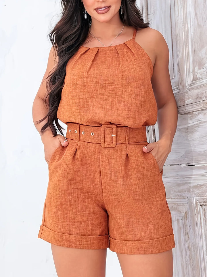 Capri | Halter Neck Belted High Waisted Short Set Women