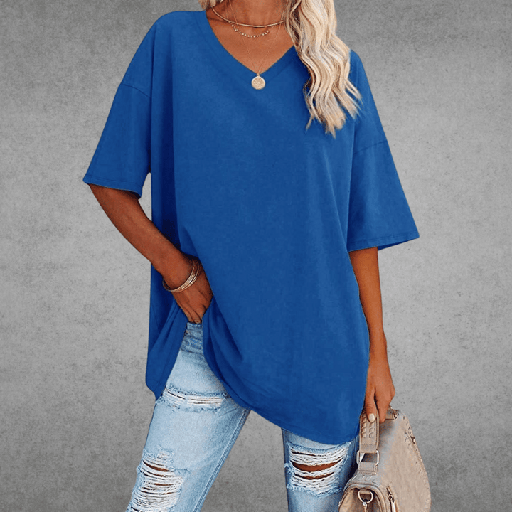 Ease | Oversized V Neck Drop Shoulder Plain Womens T Shirt