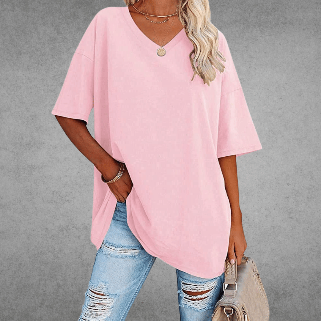 Ease | Oversized V Neck Drop Shoulder Plain Womens T Shirt
