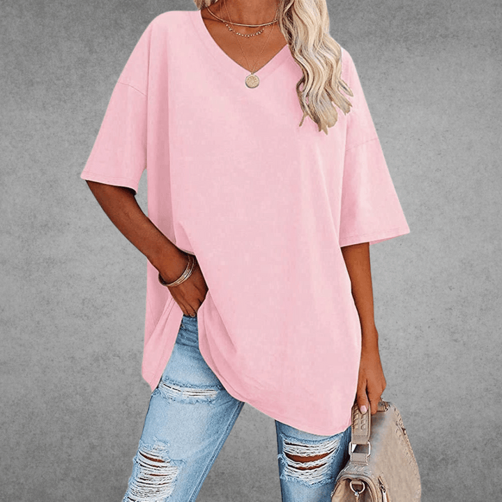Ease | Oversized V Neck Drop Shoulder Plain Womens T Shirt