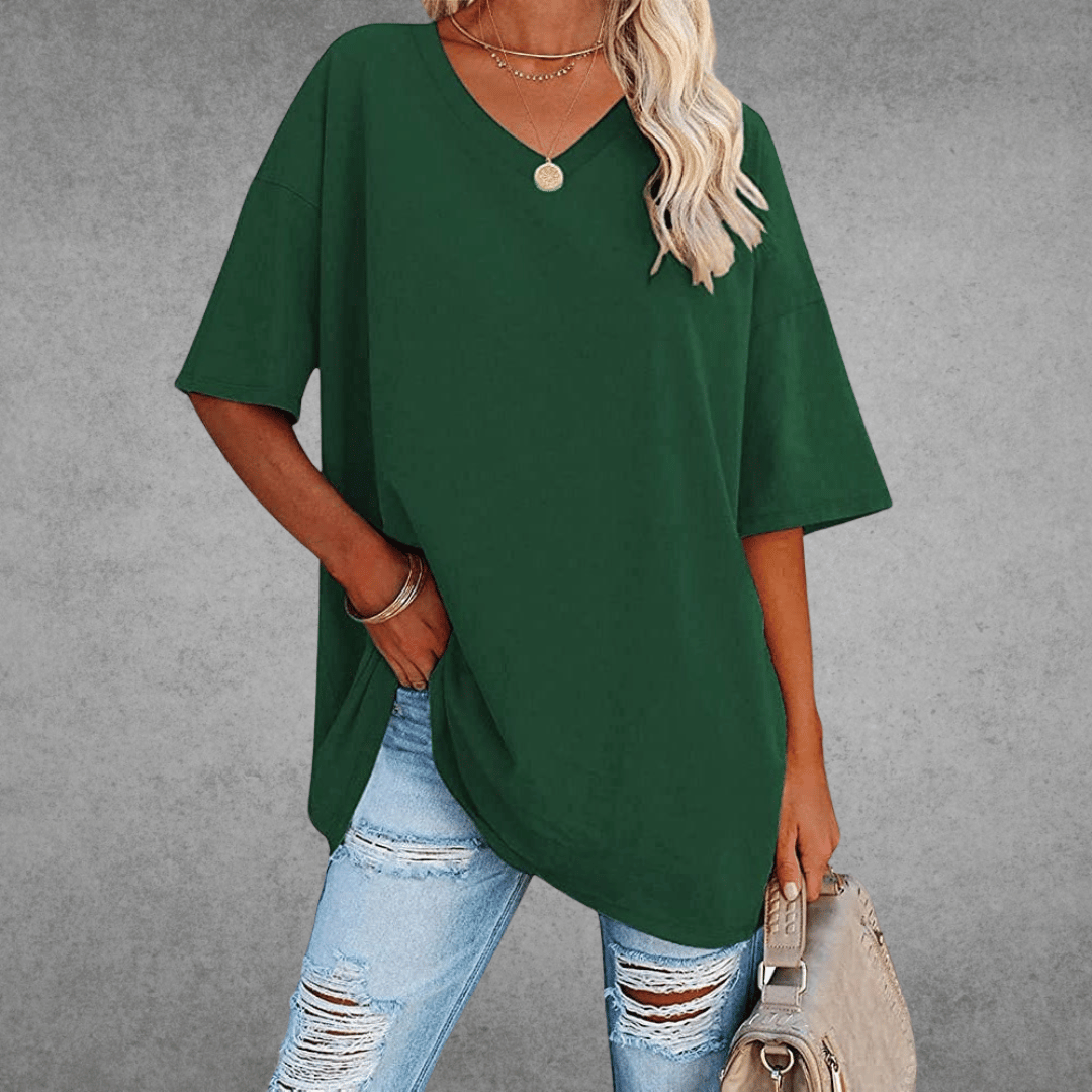 Ease | Oversized V Neck Drop Shoulder Plain Womens T Shirt