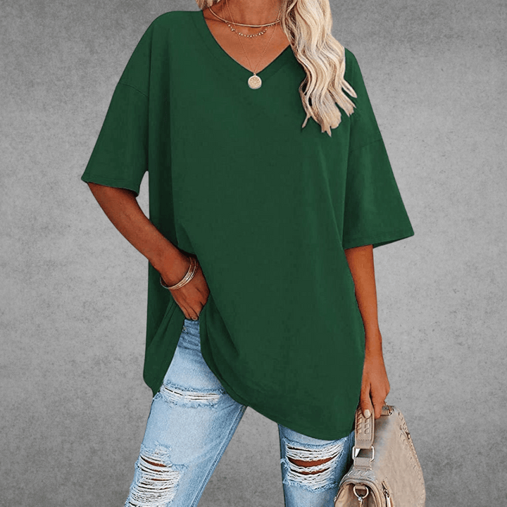 Ease | Oversized V Neck Drop Shoulder Plain Womens T Shirt