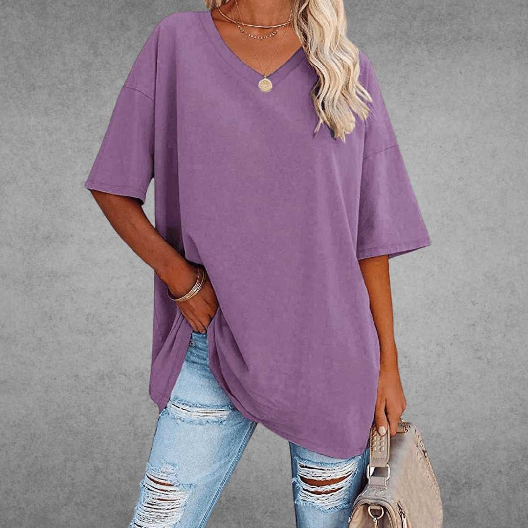 Ease | Oversized V Neck Drop Shoulder Plain Womens T Shirt
