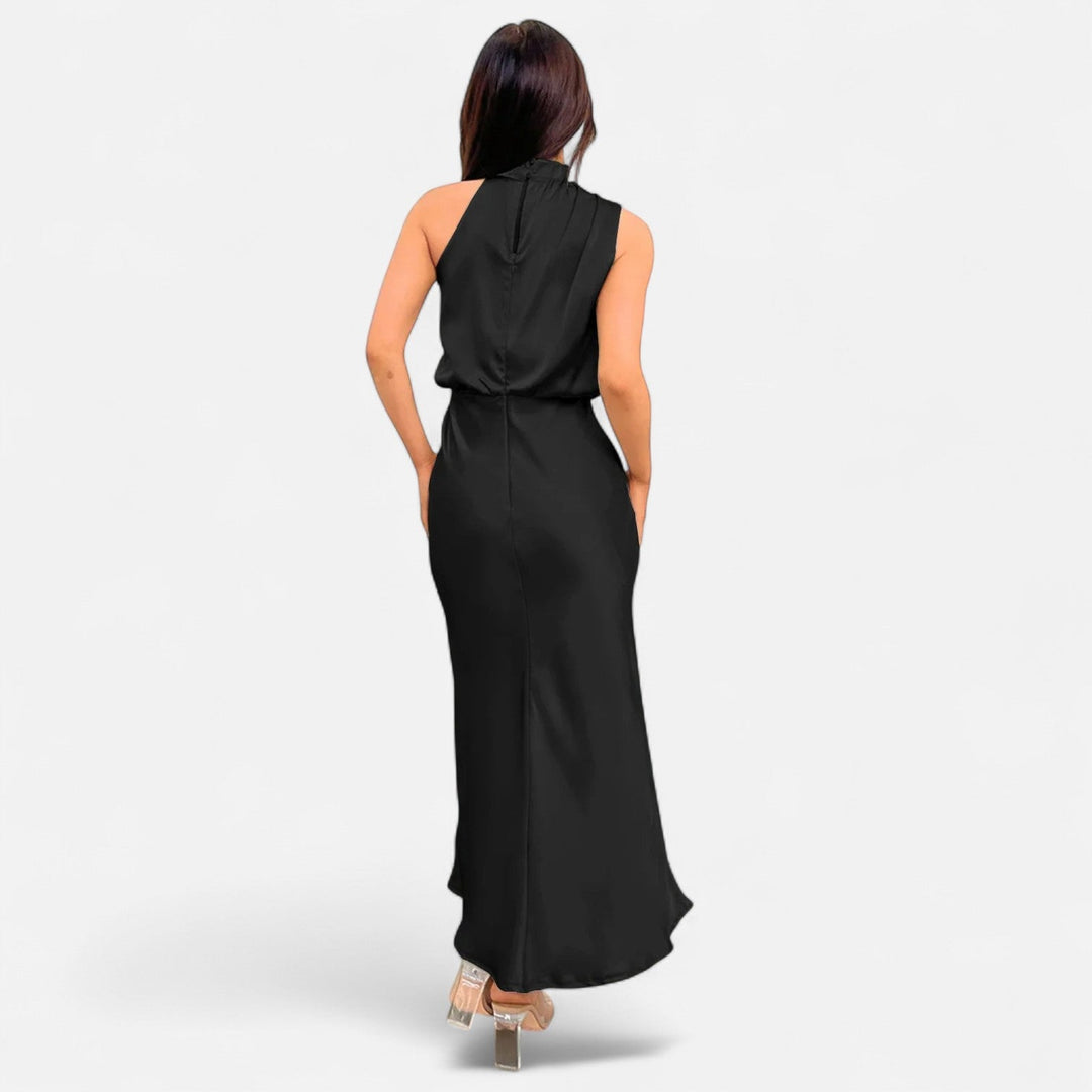 Margaux | Blouson Cowl Satin Halter Neck Maxi Dress