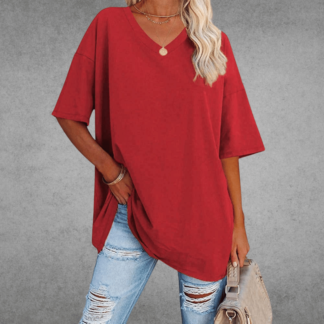 Ease | Oversized V Neck Drop Shoulder Plain Womens T Shirt