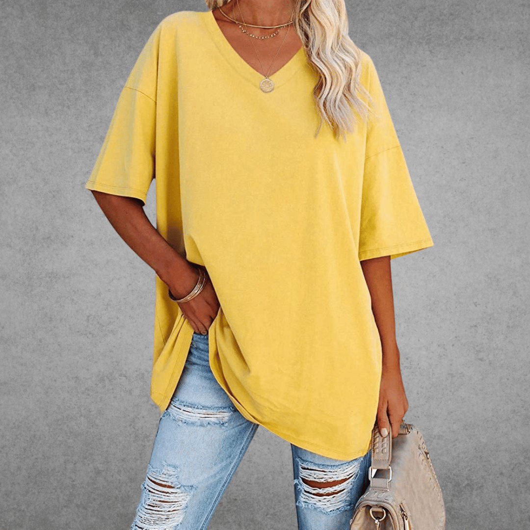 Ease | Oversized V Neck Drop Shoulder Plain Womens T Shirt