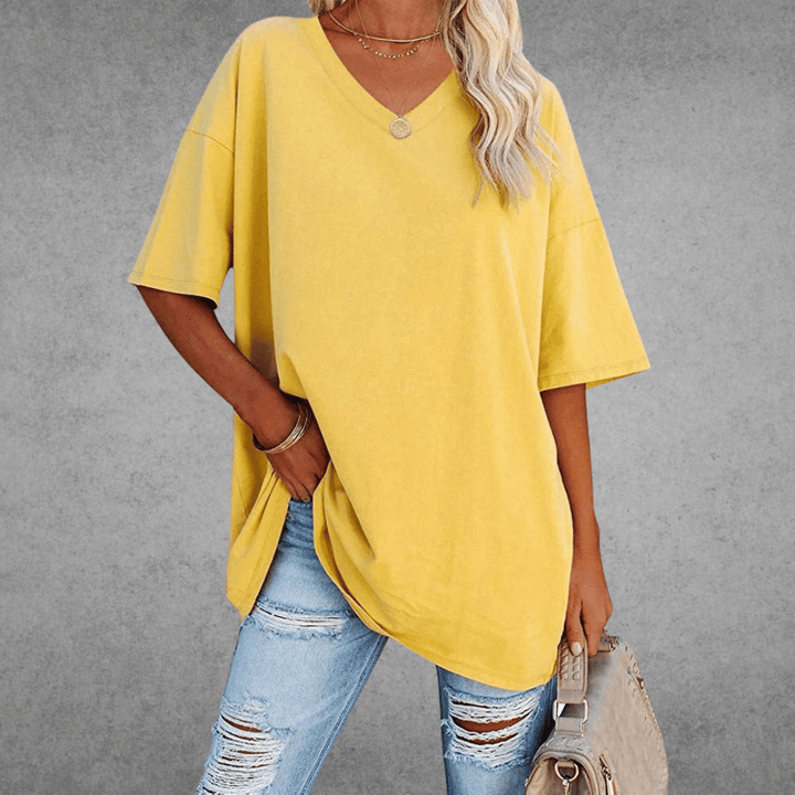 Ease | Oversized V Neck Drop Shoulder Plain Womens T Shirt