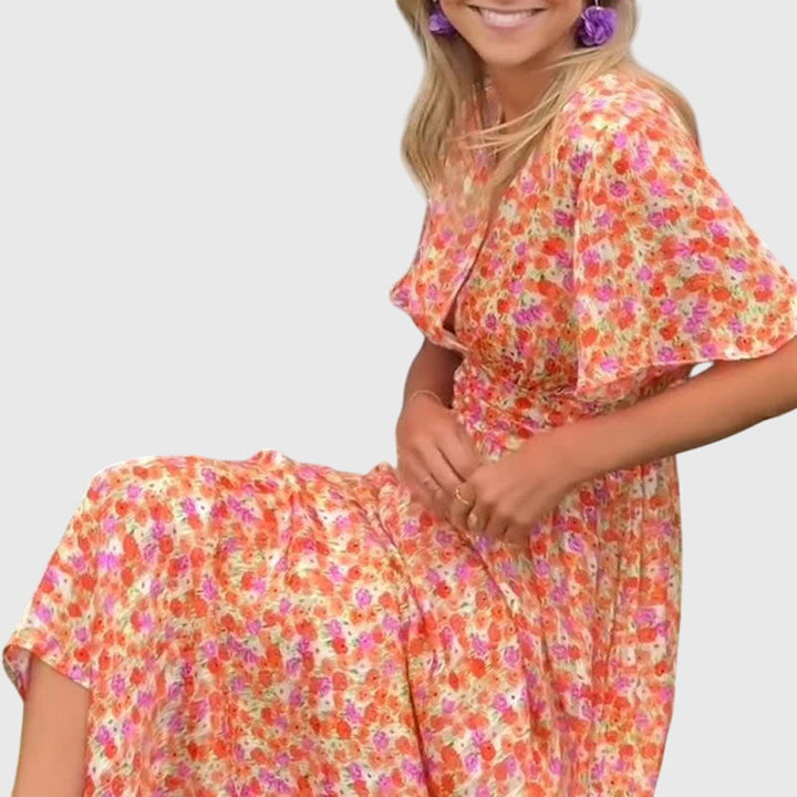 Marigold | Floral Ruched-Waist Pleated Maxi Summer Dress