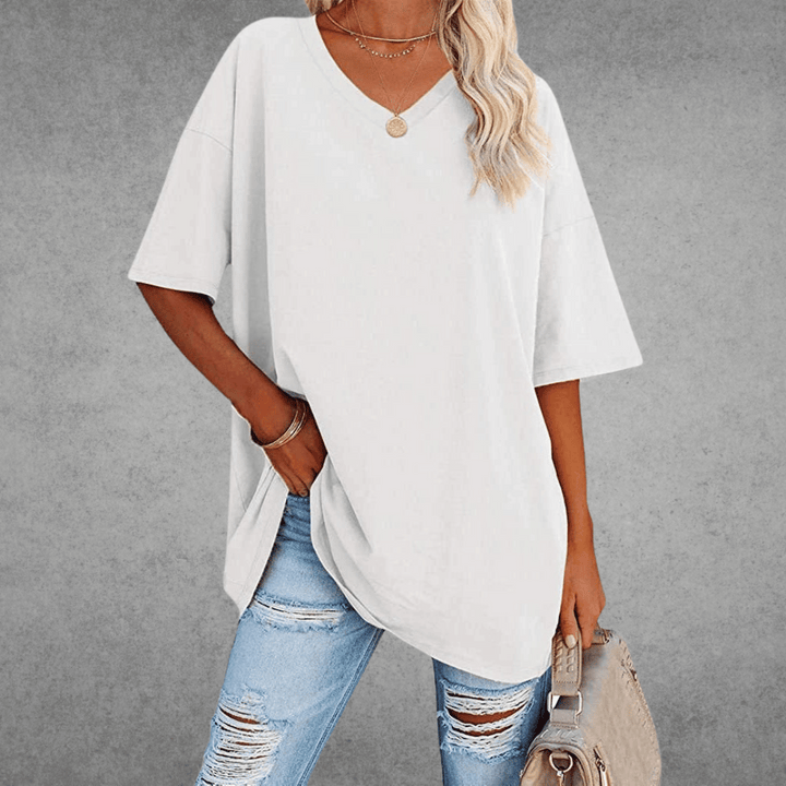 Ease | Oversized V Neck Drop Shoulder Plain Womens T Shirt