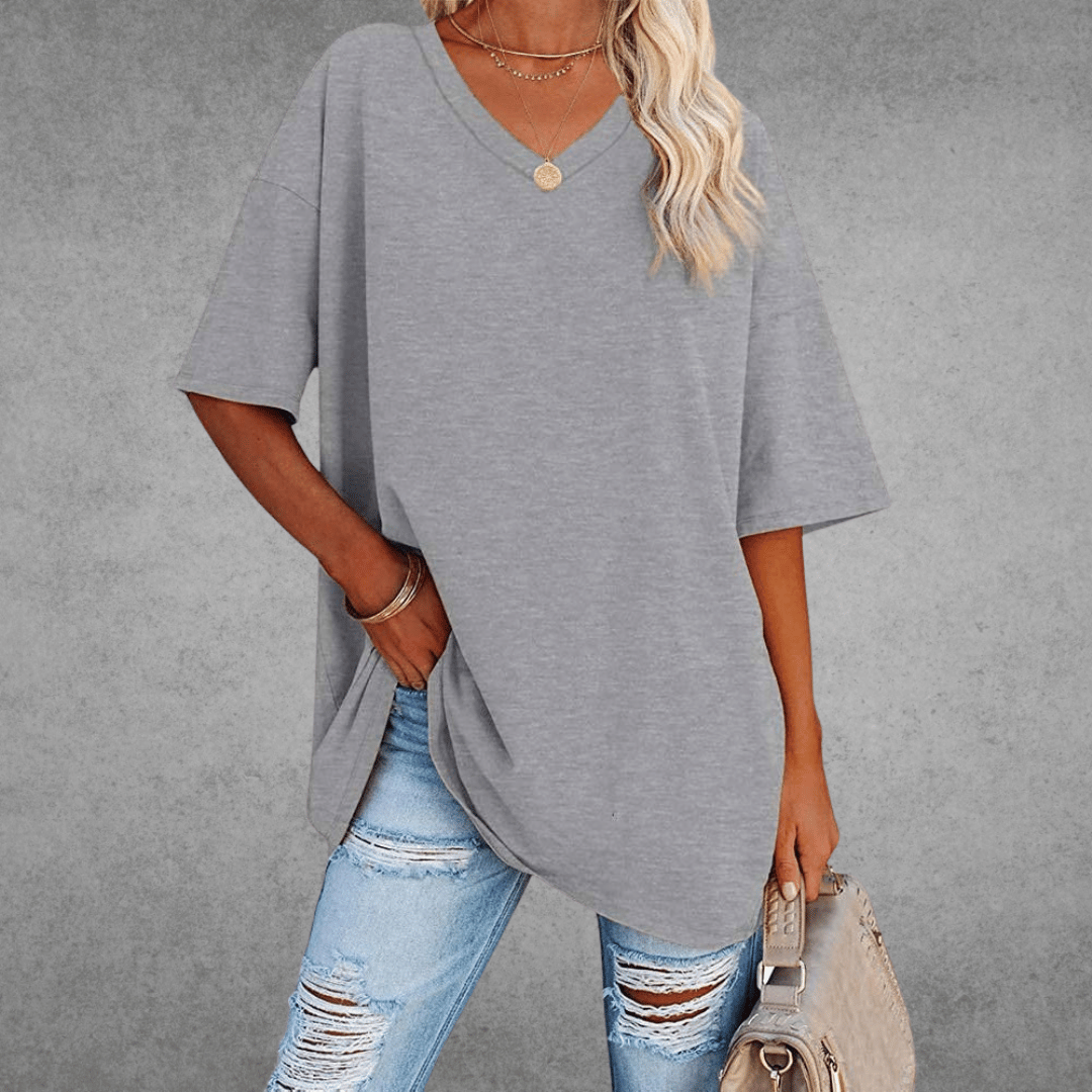 Ease | Oversized V Neck Drop Shoulder Plain Womens T Shirt