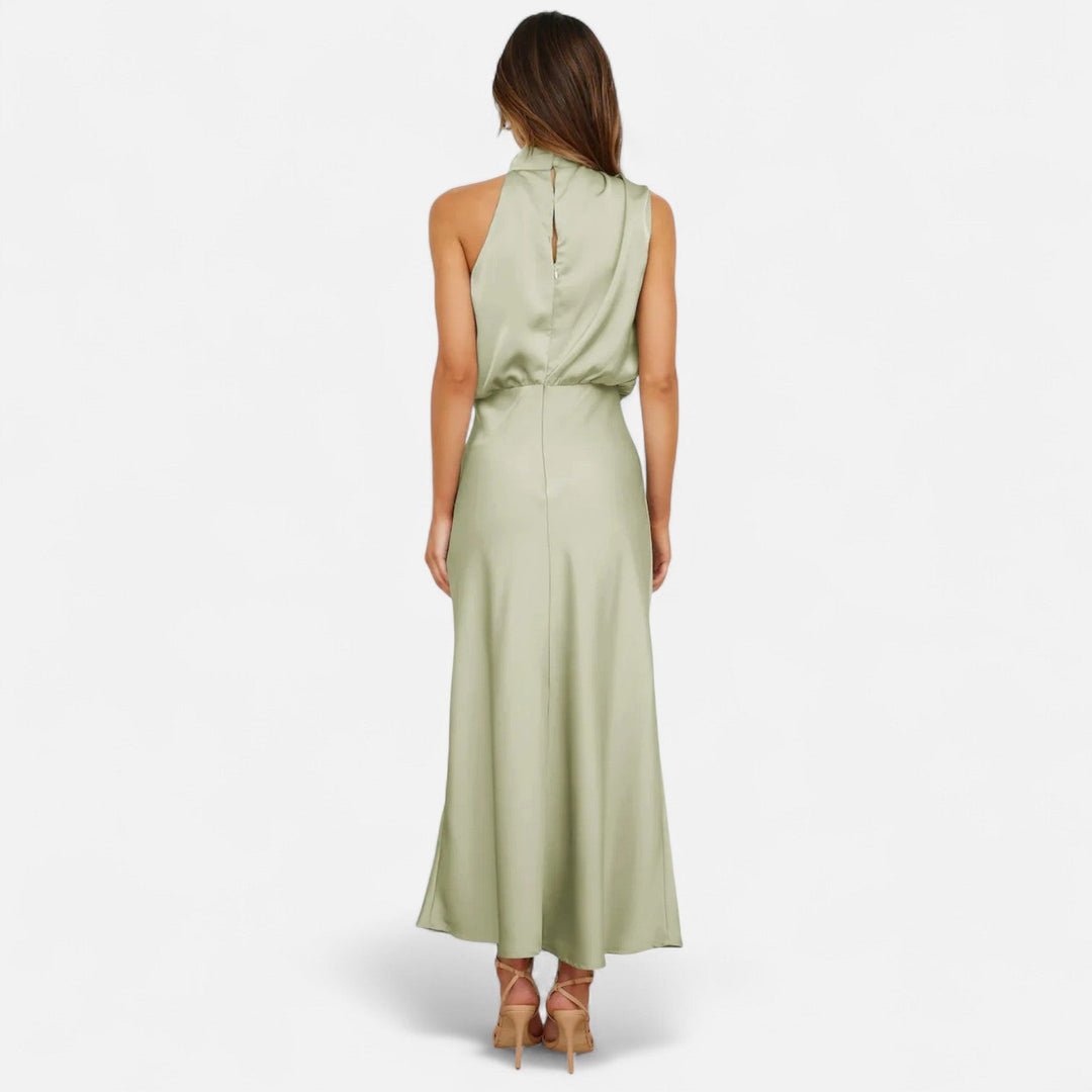 Margaux | Blouson Cowl Satin Halter Neck Maxi Dress