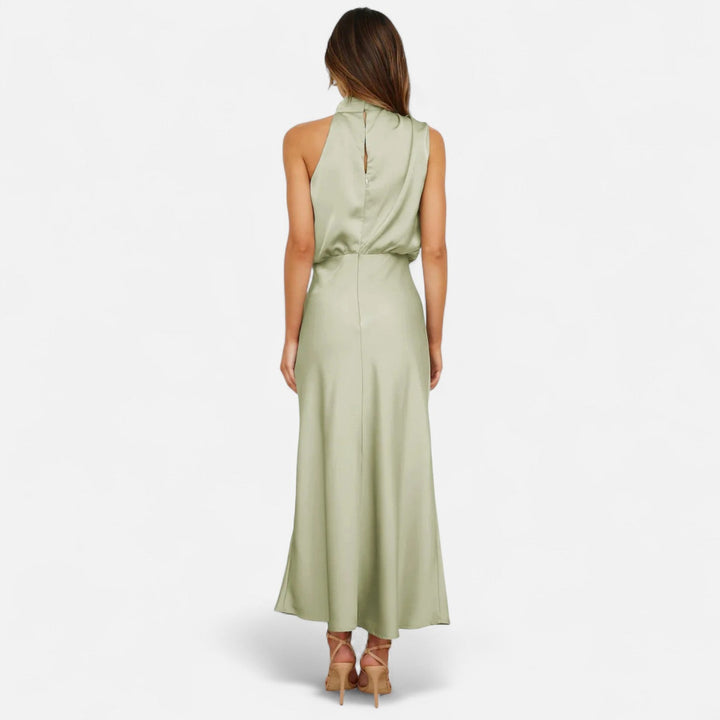 Margaux | Blouson Cowl Satin Halter Neck Maxi Dress