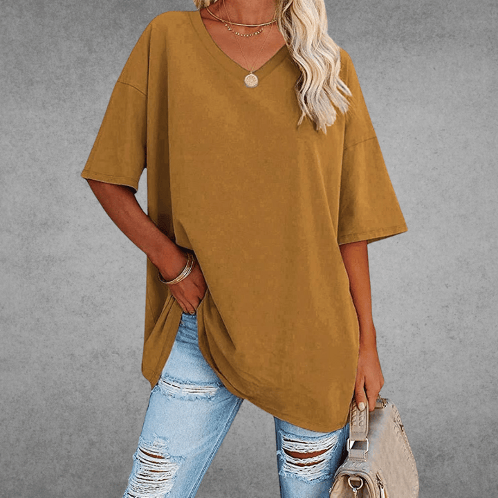 Ease | Oversized V Neck Drop Shoulder Plain Womens T Shirt
