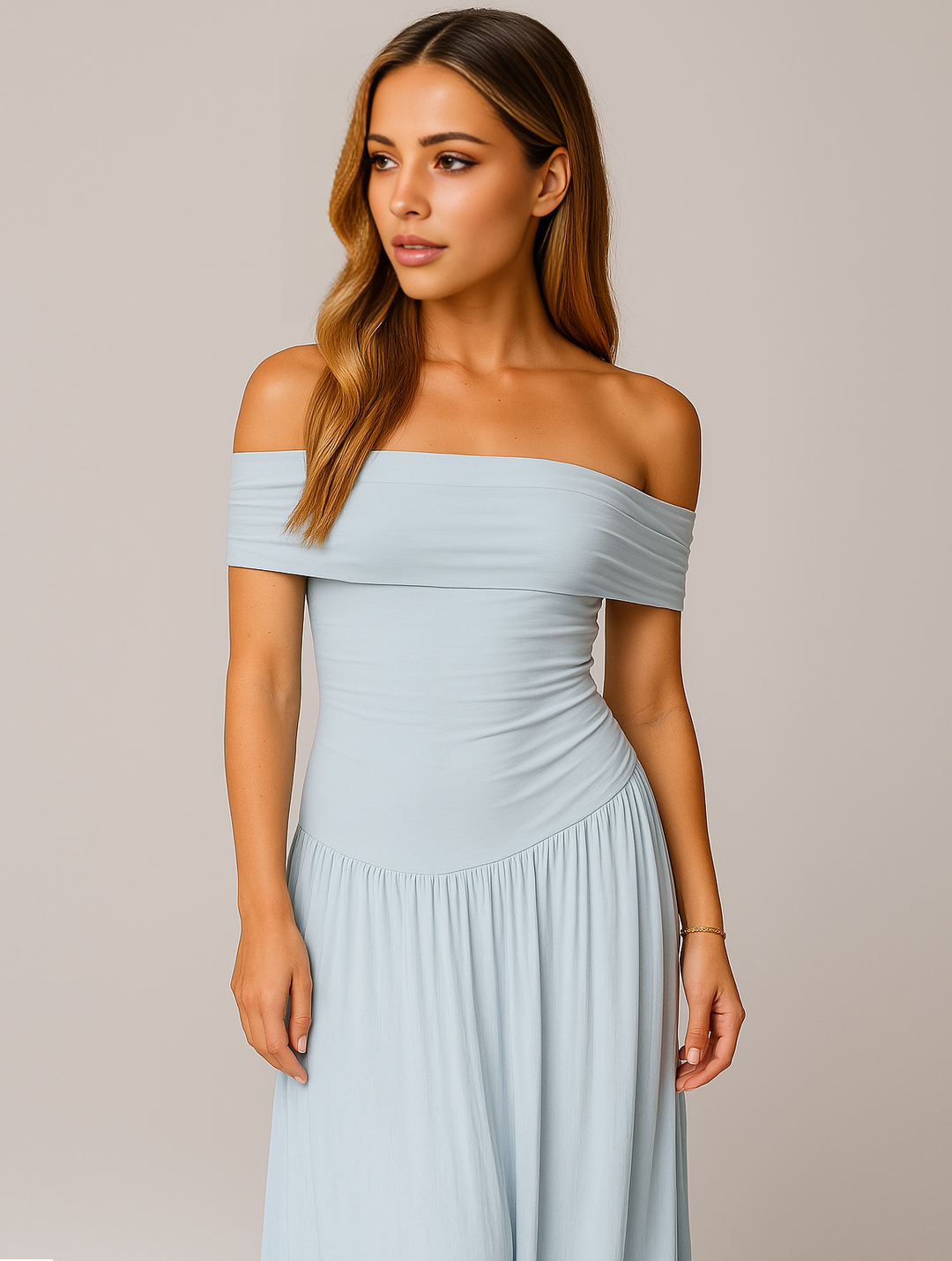 Seraphine | Off Shoulder Pleated Skirt Maxi Formal Dress