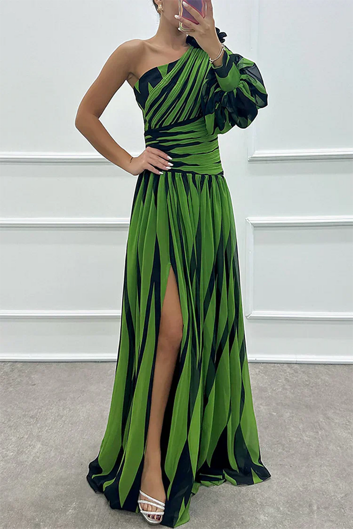 Celeste | Striped One Shoulder Dress Maxi with Split