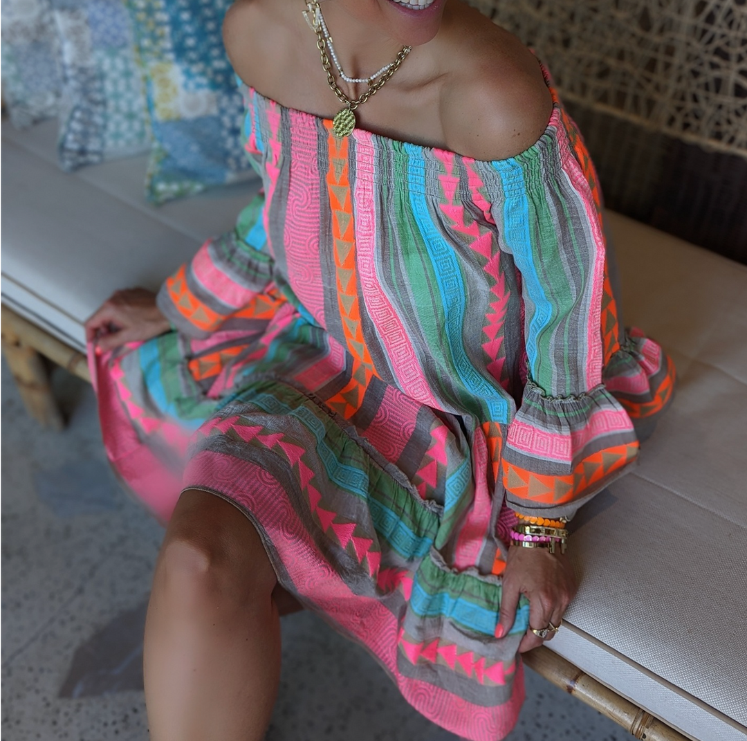 Zaria | Printed Boho Off The Shoulder Dress Mini