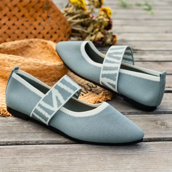 Celine | Knit Pointed Toe Gingham Strap Mary Jane Flats