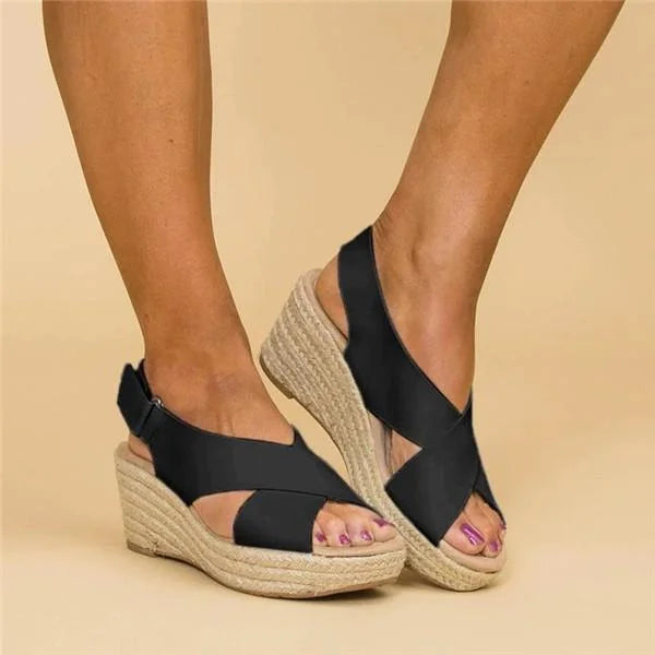 Lara | Cross Strap Espadrille Platform Wedge Sandals