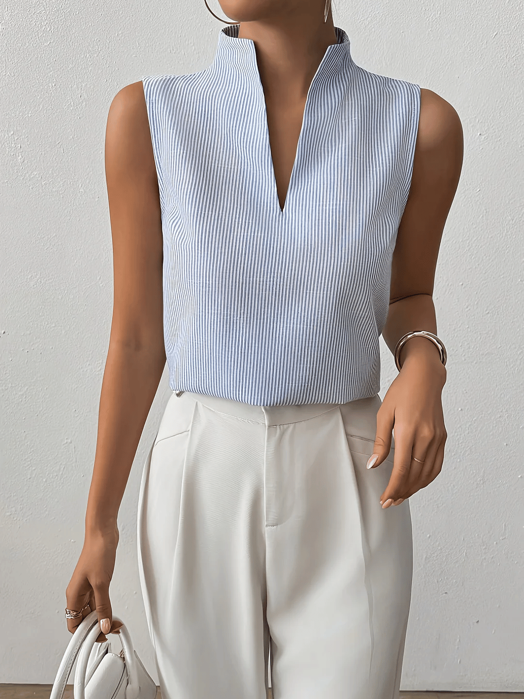 Sloane | Striped Sleeveless Blouse – Women's Smart Casual Work Top