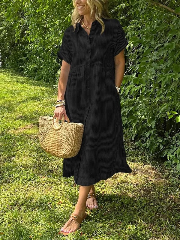Brielle | Striped Shirt Dress – Casual Linen Midi Summer Dress