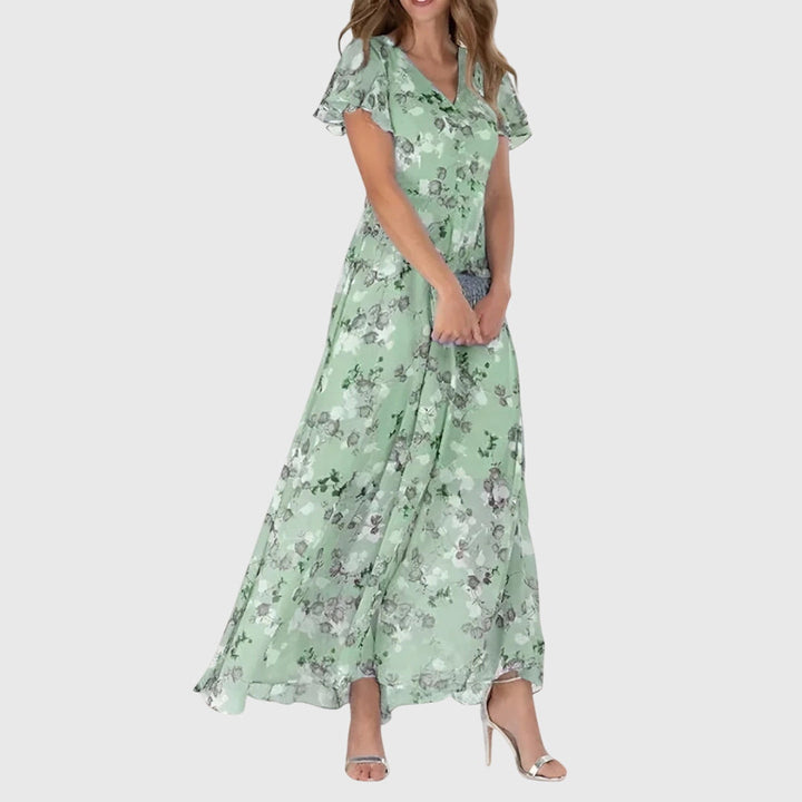 Bellini | Floral Flutter-Sleeve Chiffon Maxi Summer Dress
