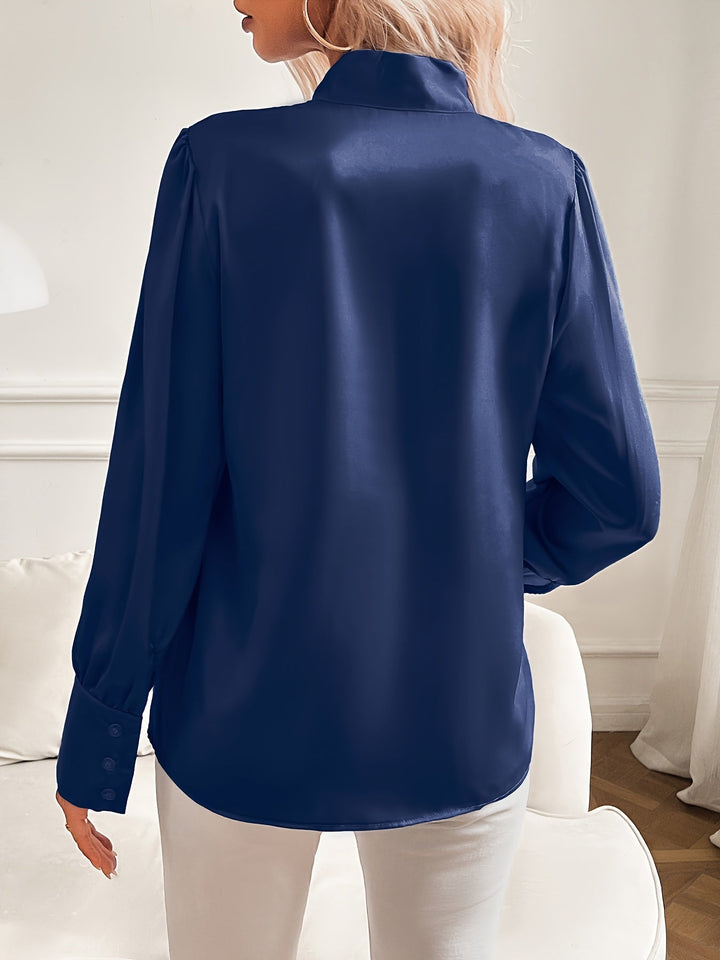 Bowie | Bow Tie Neck Puff Sleeve Satin Womens Blouse