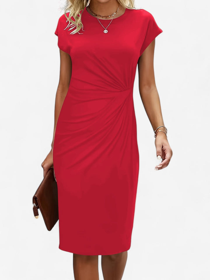 Nora | Crew Neck Twist Knot Cap Sleeve Bodycon Midi Formal Dress