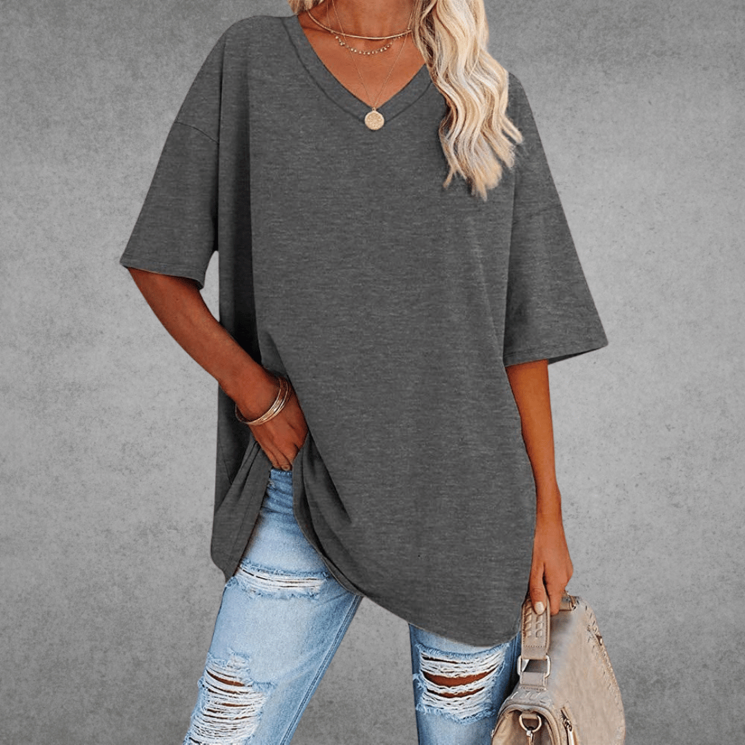 Ease | Oversized V Neck Drop Shoulder Plain Womens T Shirt