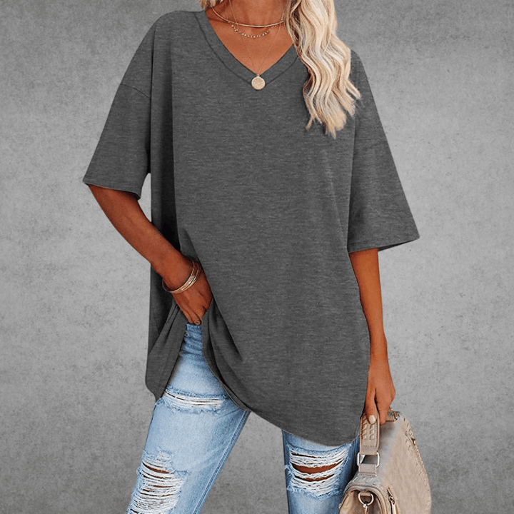 Ease | Oversized V Neck Drop Shoulder Plain Womens T Shirt