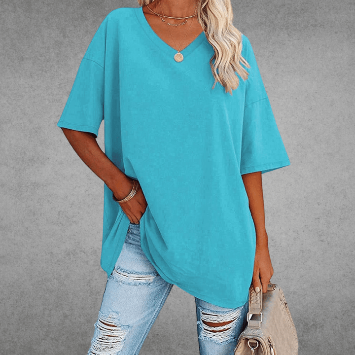 Ease | Oversized V Neck Drop Shoulder Plain Womens T Shirt