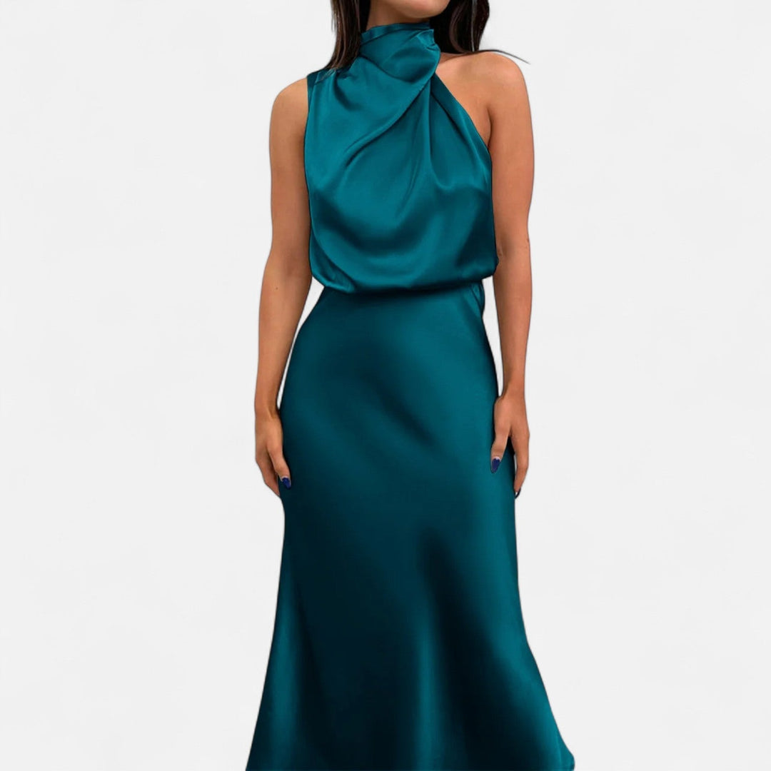 Margaux | Blouson Cowl Satin Halter Neck Maxi Dress