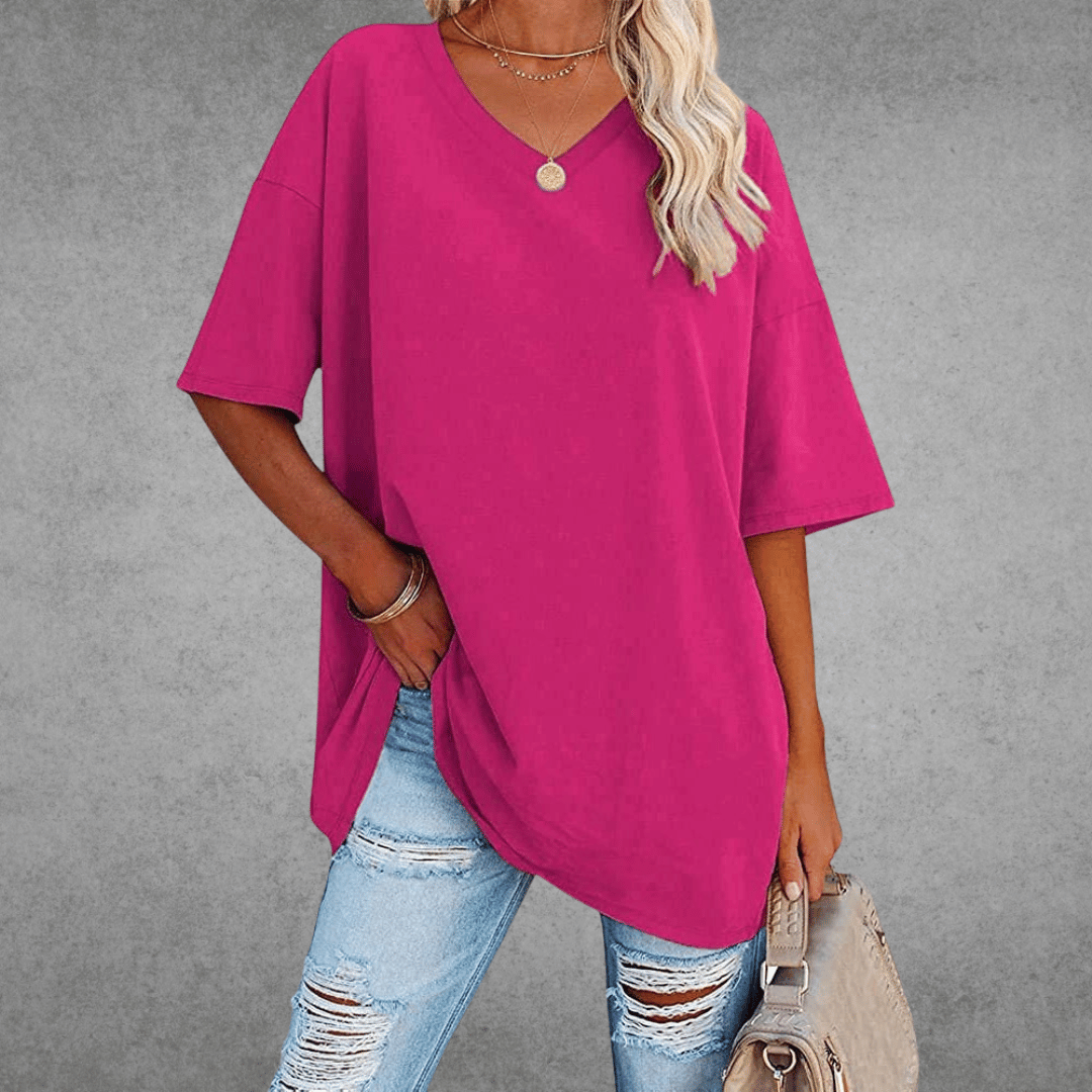Ease | Oversized V Neck Drop Shoulder Plain Womens T Shirt