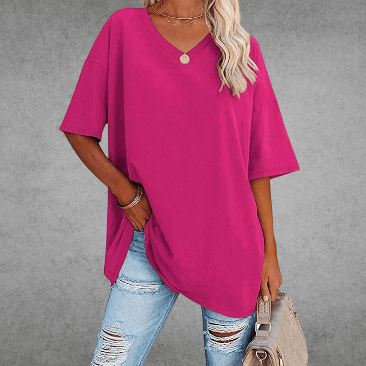 Ease | Oversized V Neck Drop Shoulder Plain Womens T Shirt