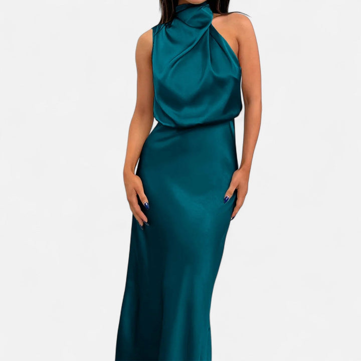 Margaux | Blouson Cowl Satin Halter Neck Maxi Dress