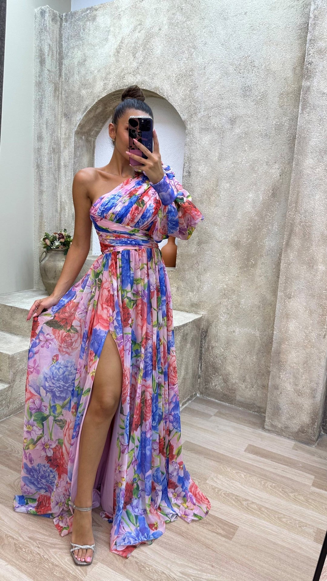 Floriana | Puff Sleeve One Shoulder Dress Floral Maxi