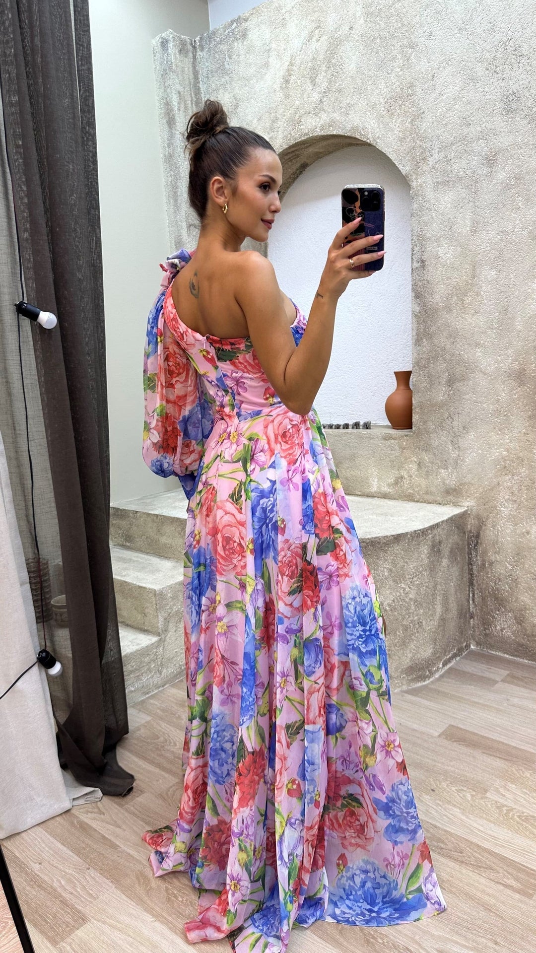 Floriana | Puff Sleeve One Shoulder Dress Floral Maxi