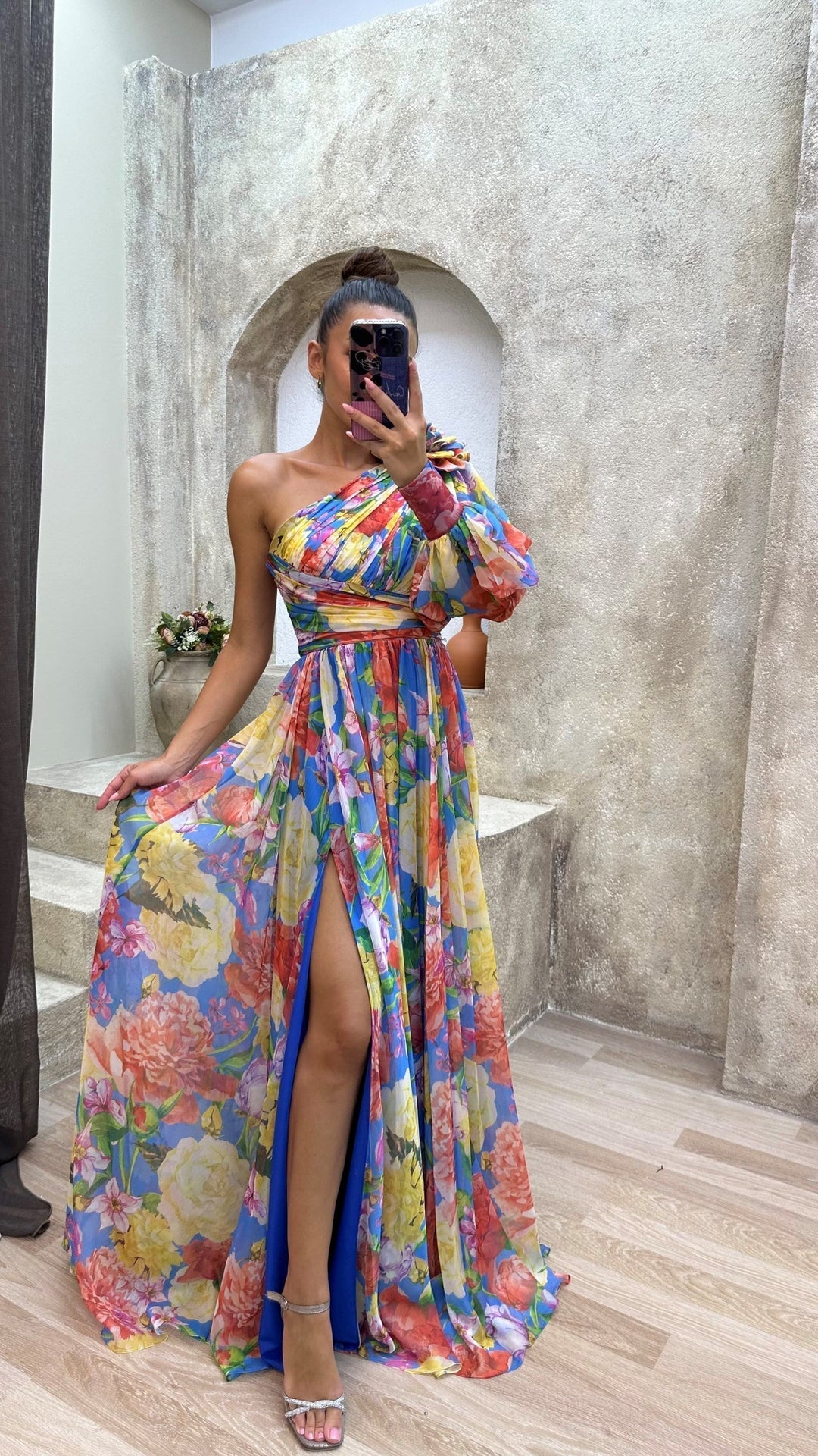 Floriana | Puff Sleeve One Shoulder Dress Floral Maxi