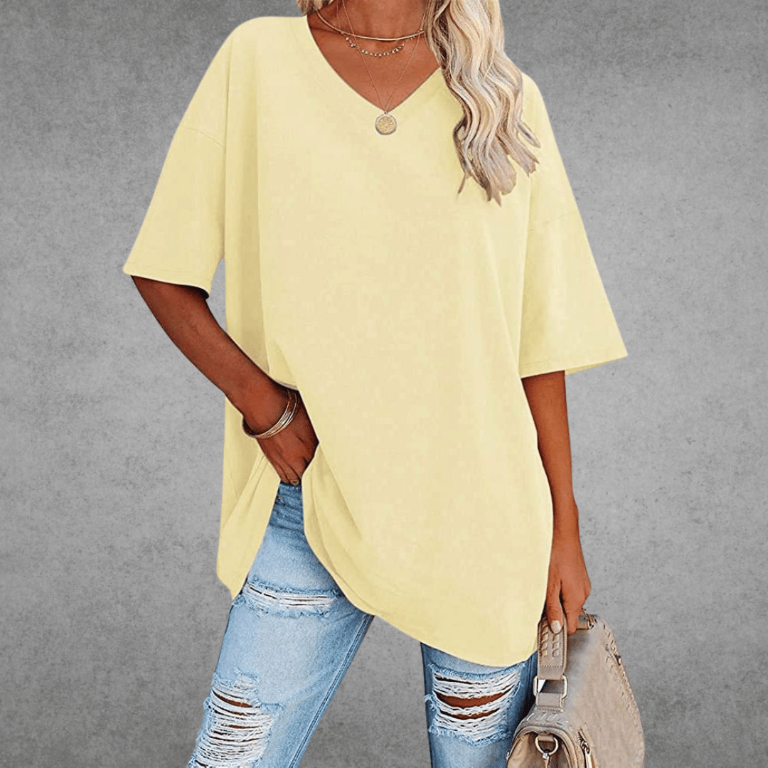 Ease | Oversized V Neck Drop Shoulder Plain Womens T Shirt