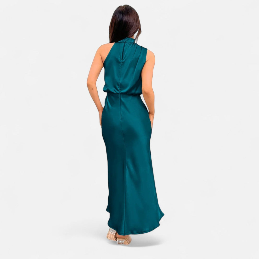 Margaux | Blouson Cowl Satin Halter Neck Maxi Dress