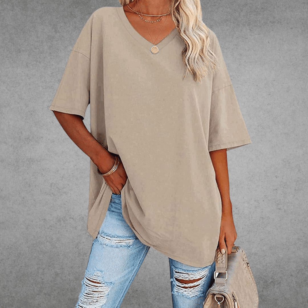 Ease | Oversized V Neck Drop Shoulder Plain Womens T Shirt