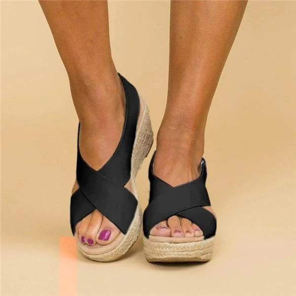 Lara | Cross Strap Espadrille Platform Wedge Sandals