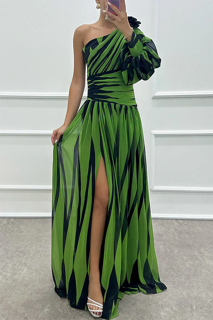 Celeste | Striped One Shoulder Dress Maxi with Split