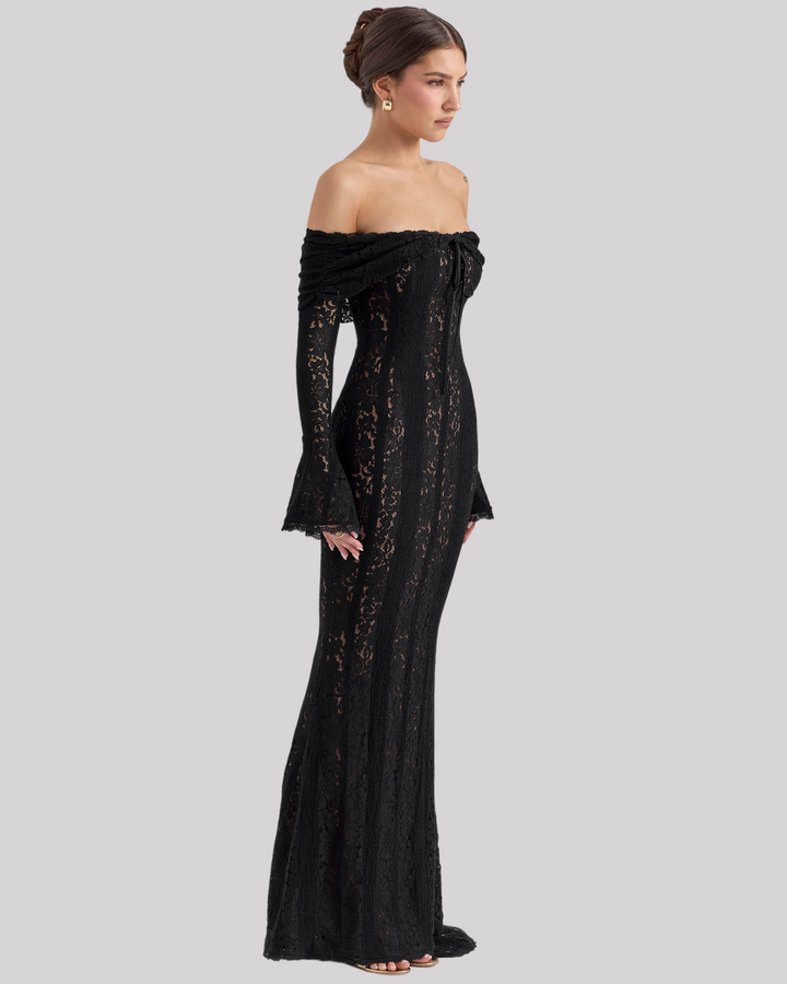 Seraphina | Lace Off The Shoulder Dress Flared Sleeve Maxi