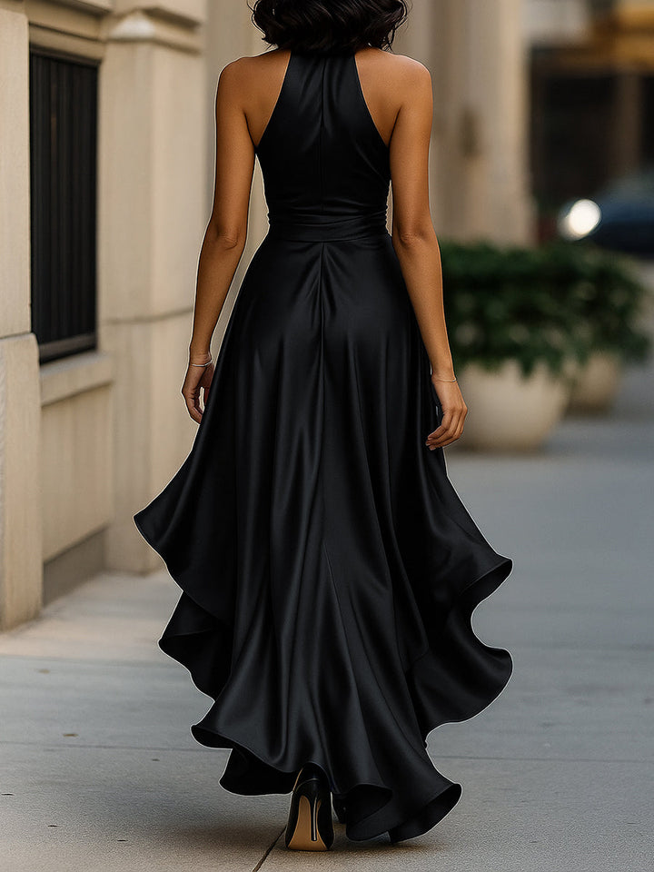 Navarre | Wrap V-Neck Bow Waist Ruffle Halter Neck Maxi Dress