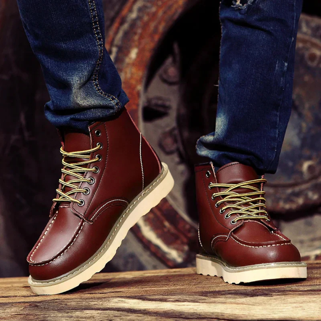 Daxton | Lace-Up Moc Toe Contrast Sole Ankle Boots