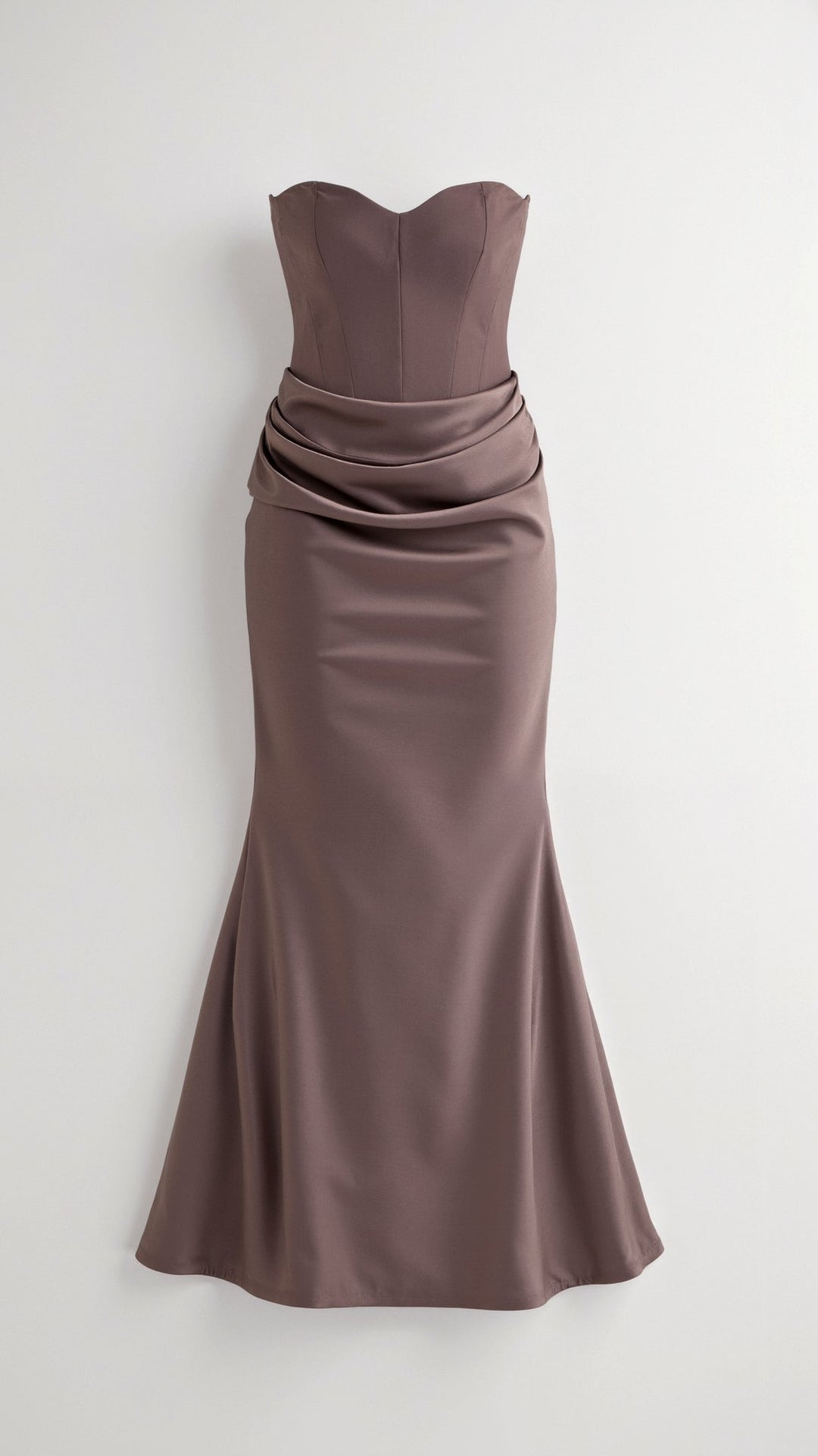 Adrienne | Strapless Corset Ruched Satin Maxi Formal Dress