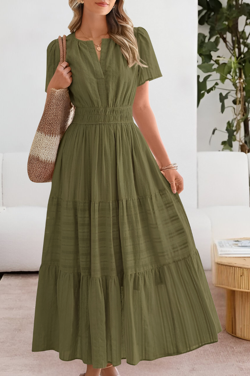 Elowen | Flutter Sleeve Smocked Waist Tiered Boho Dress