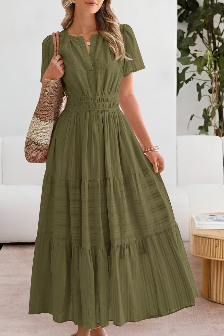 Elowen | Flutter Sleeve Smocked Waist Tiered Boho Dress