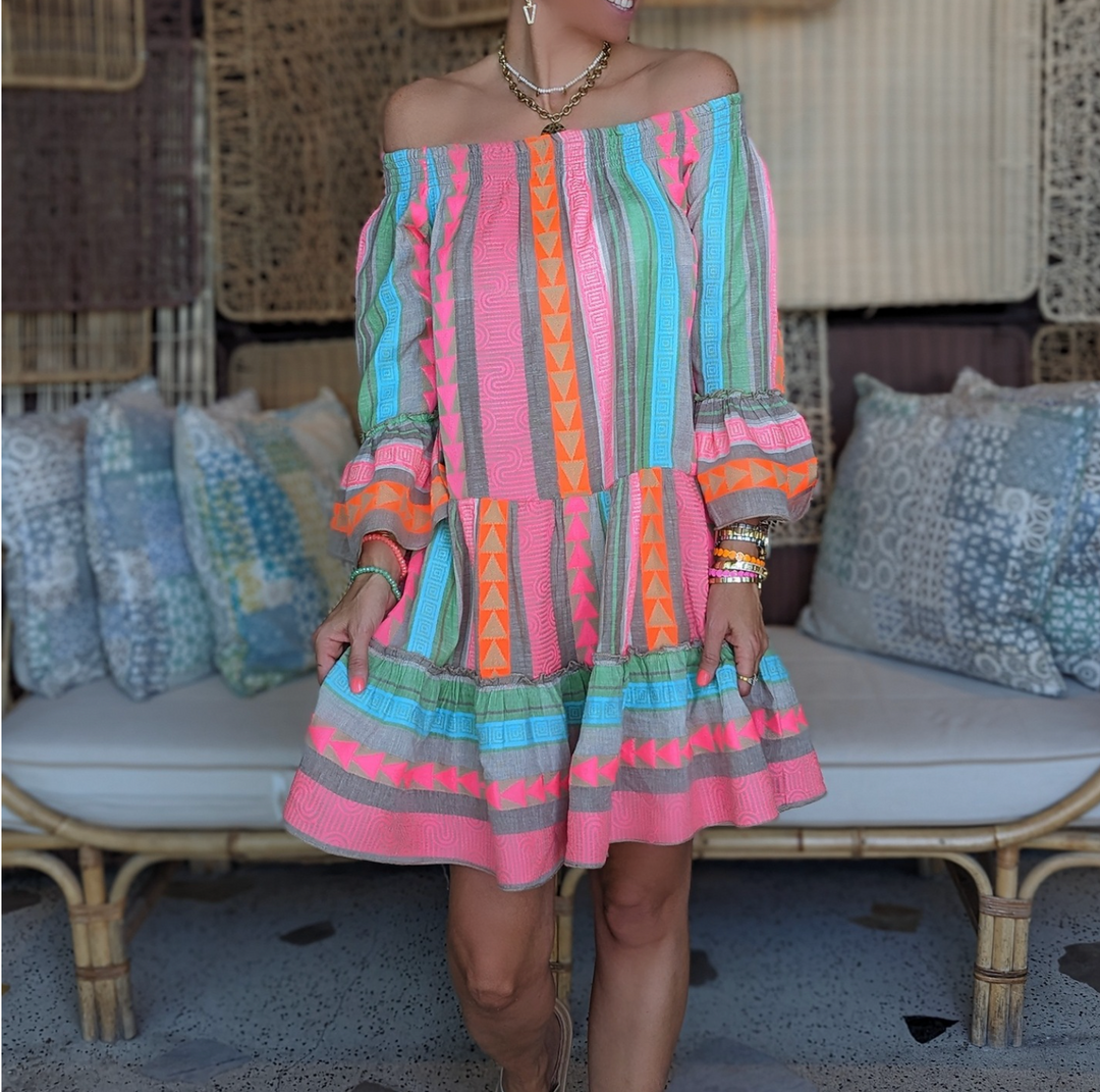 Zaria | Printed Boho Off The Shoulder Dress Mini